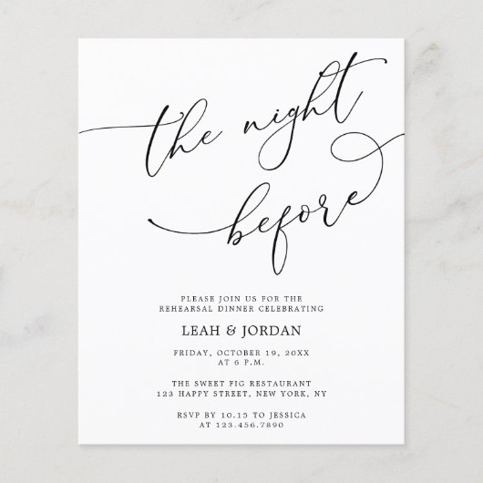 Budget De avond voor bruiloft repetitie diner Flyer (Voorkant)