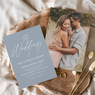 Budget De Trouwdag van Dusty Blue Foto Typografie Flyer