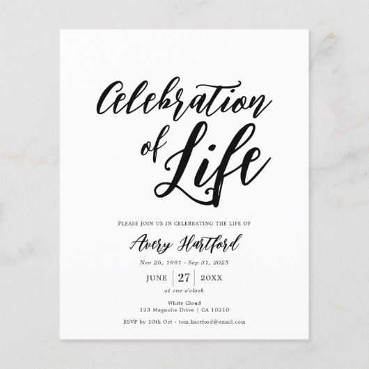 Budget Death Jubileum Viering van het Leven Flyer (Voorkant)