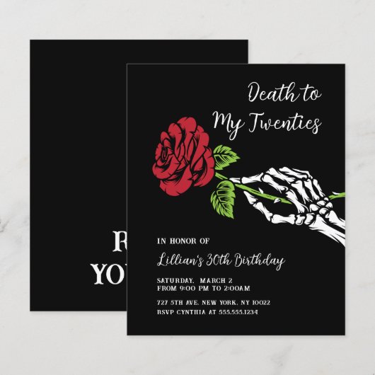 Budget Death to My 20s Roos Invitation (Voorkant / Achterkant)