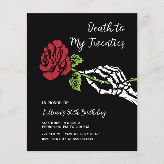 Budget Death to My 20s Roos Invitation (Voorkant)