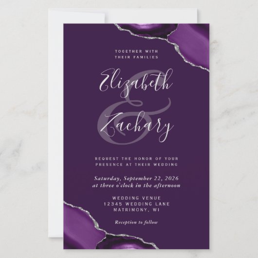 Budget Deep Paarse Silver Agate Corners Weddenscha (Voorkant)