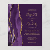 Budget Deep Purple Gold Agate Trouw Uitnodiging (Voorkant)