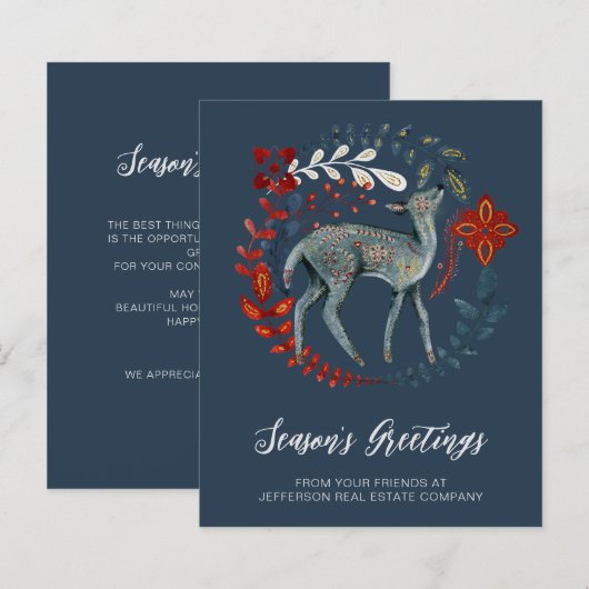 Budget Deer Wreater Nordic Business Holiday Card (Voorkant / Achterkant)
