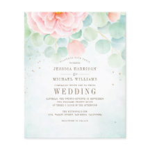 Budget Delicate Floral Wedding Uitnodiging