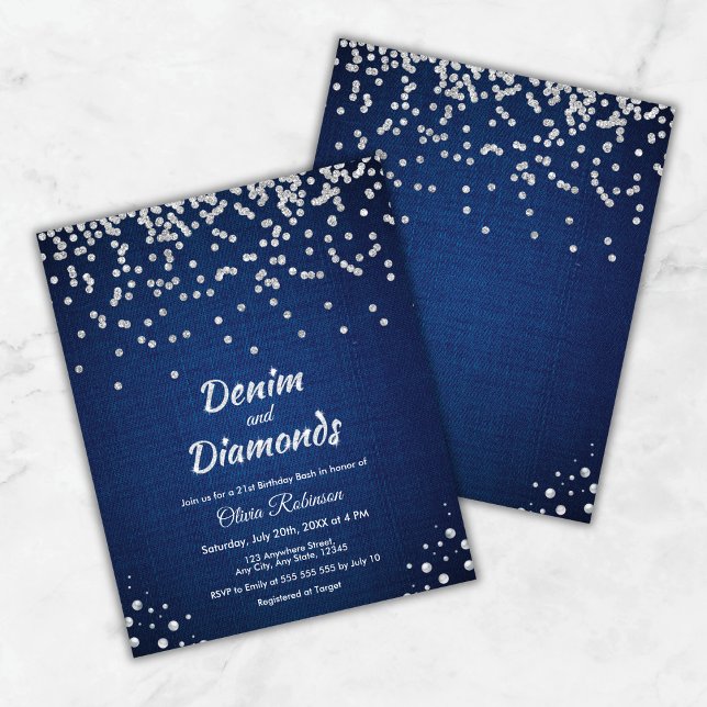 Budget Denim & Diamonds 21e verjaardag Uitnodiging (Budget Denim & Diamonds 21st Birthday Invitation )