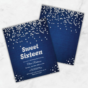 Budget Denim Sweet Sixteen 16e verjaardag Uitnodig