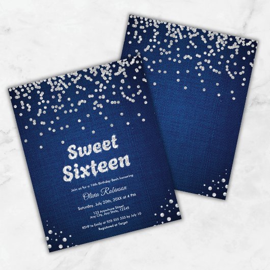 Budget Denim Sweet Sixteen 16e verjaardag Uitnodig
