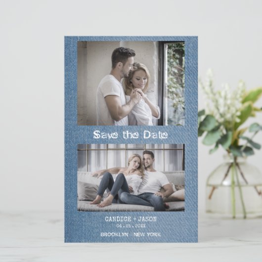 Budget Denim Texture Trendy Engaged Romantic Foto (Staand voorkant)