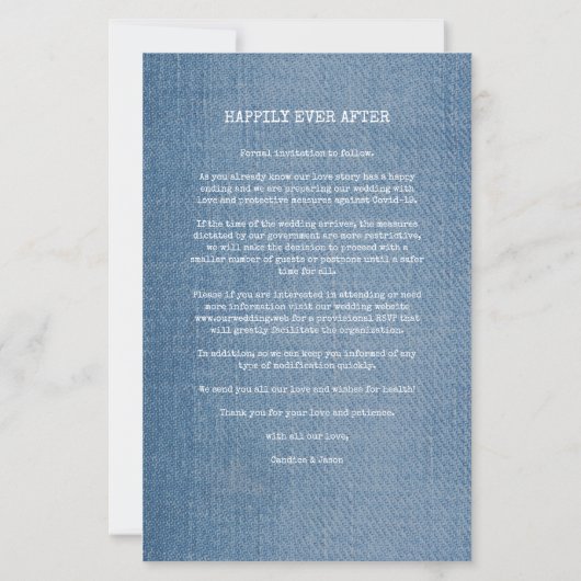 Budget Denim Texture Trendy Engaged Romantic Foto (Achterkant)