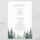 Budget dennenbos bestemming bruiloft programma flyer (Voorkant)