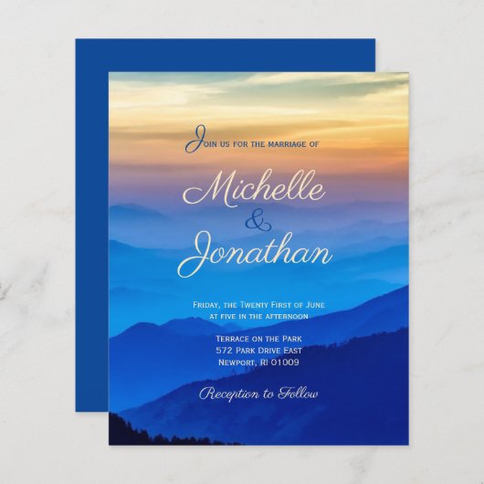 Budget Destination Wedding Sunset Uitnodiging (Voorkant / Achterkant)