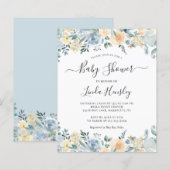 Budget Deusty Blue Floral Baby shower Invitation (Voorkant / Achterkant)