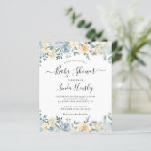 Budget Deusty Blue Floral Baby shower Invitation (Staand voorkant)