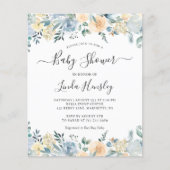 Budget Deusty Blue Floral Baby shower Invitation (Voorkant)