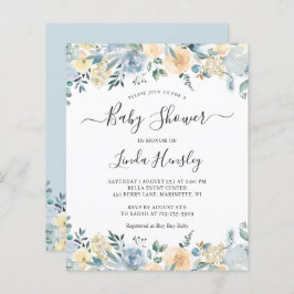 Budget Deusty Blue Floral Baby shower Invitation