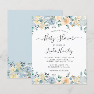 Budget Deusty Blue Floral Baby shower Invitation