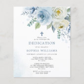 Budget Deusty Blue Floral Dedication Invitation (Voorkant)