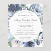 Budget Deusty Blue Floral Funeral Invitation (Voorkant)