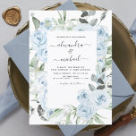 Budget Deusty Blue Floral Wedding Invitation<br><div class="desc">Budget Dusty Blue Floral Rozen en Eucalyptus Botanical Greenery Waterverf Wedding Spring of Summer Wedding Invitations - omvat prachtige en elegante scripttypografie met moderne tropische botanische bloemen en groen voor de speciale viering van de huwelijksdag.</div>