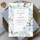 Budget Deusty Blue Floral Wedding Invitation