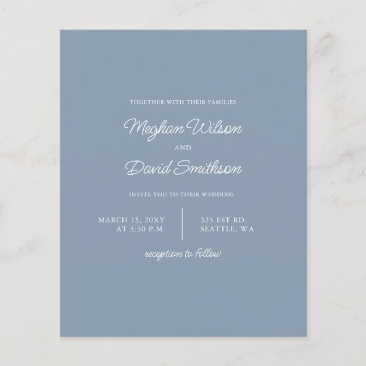 Budget Deusty Blue Modern Wedding Invitation (Voorkant)