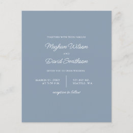 Budget Deusty Blue Modern Wedding Invitation