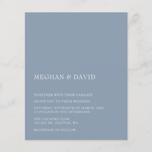Budget Deusty Blue Modern Wedding Invitation (Voorkant)