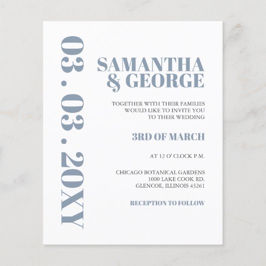 Budget Deusty Blue Modern Wedding Invitation (Voorkant)