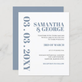 Budget Deusty Blue Modern Wedding Invitation