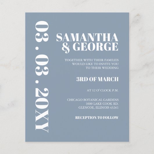 Budget Deusty Blue Modern Wedding Invitation (Voorkant)
