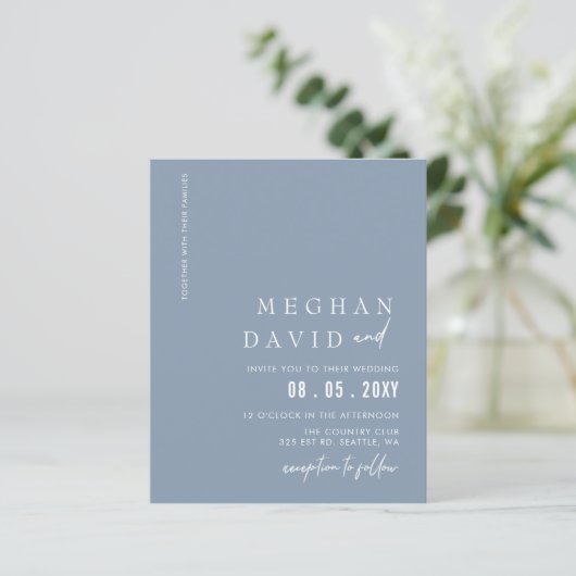 Budget Deusty Blue Modern Wedding Invitation (Staand voorkant)