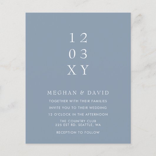 Budget Deusty Blue Modern Wedding Invitation (Voorkant)