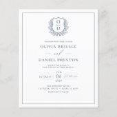 Budget Deusty Blue Monogram Weddenschap Uitnodigin (Voorkant)