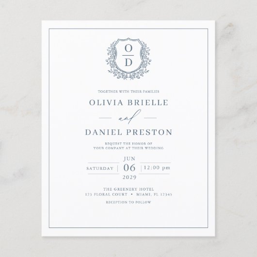 Budget Deusty Blue Monogram Weddenschap Uitnodigin Flyer (Voorkant)