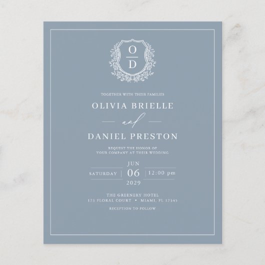 Budget Deusty Blue Monogram Weddenschap Uitnodigin Flyer (Voorkant)