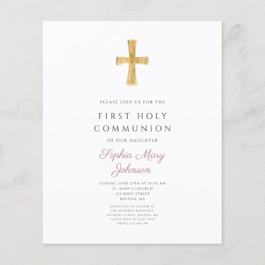 Budget Deusty Roos Girl Eerste Uitnodiging (Voorkant)