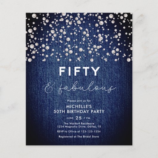 Budget Diamonds Parels Denim Elegant 50ste Verjaar (Voorkant)