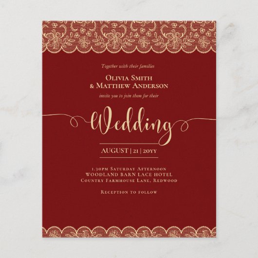 BUDGET Diep ROOD Goud Kant Bruiloft (Voorkant)