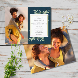 Budget Diep Zee Blauw Foto Bruiloft Uitnodiging