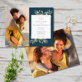 Budget Diep Zee Blauw Foto Bruiloft Uitnodiging