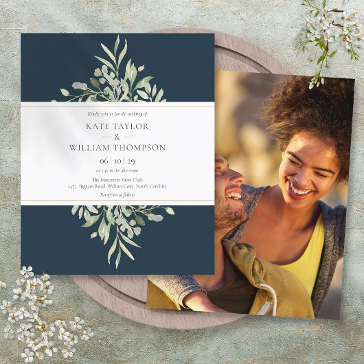 Budget Diepzee Blauw Groene Trouw Foto Uitnodiging