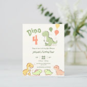 Budget Dino Vier 4 Verjaardag Uitnodiging (Staand voorkant)