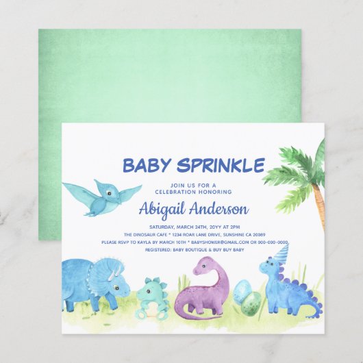 Budget Dinosaur Baby Sprinkle Cute Invitation (Voorkant / Achterkant)