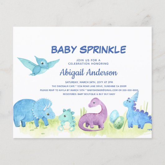 Budget Dinosaur Baby Sprinkle Cute Invitation Flyer (Voorkant)