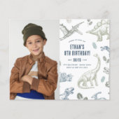 Budget Dinosaur Foto Verjaardagsfeest Uitnodiging (Voorkant)