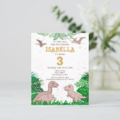 Budget Dinosaur Kinder Dino Girl Birthday Uitnodig (Staand voorkant)