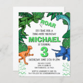 Budget Dinosaur Kinder Dino Trex Birthday Uitnodig (Voorkant / Achterkant)