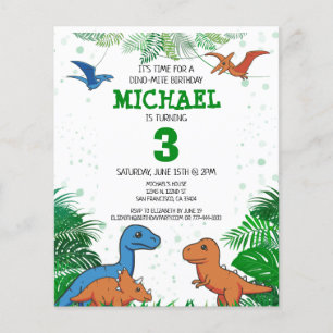 Budget Dinosaur Kinder Dino Trex Birthday Uitnodig Flyer