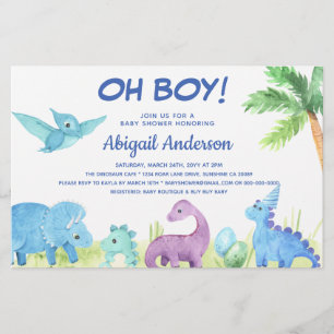 BUDGET Dinosaur Oh Boy Baby shower Uitnodiging
